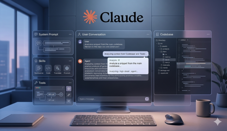 A clean modern workspace showing an AI agent dashboard